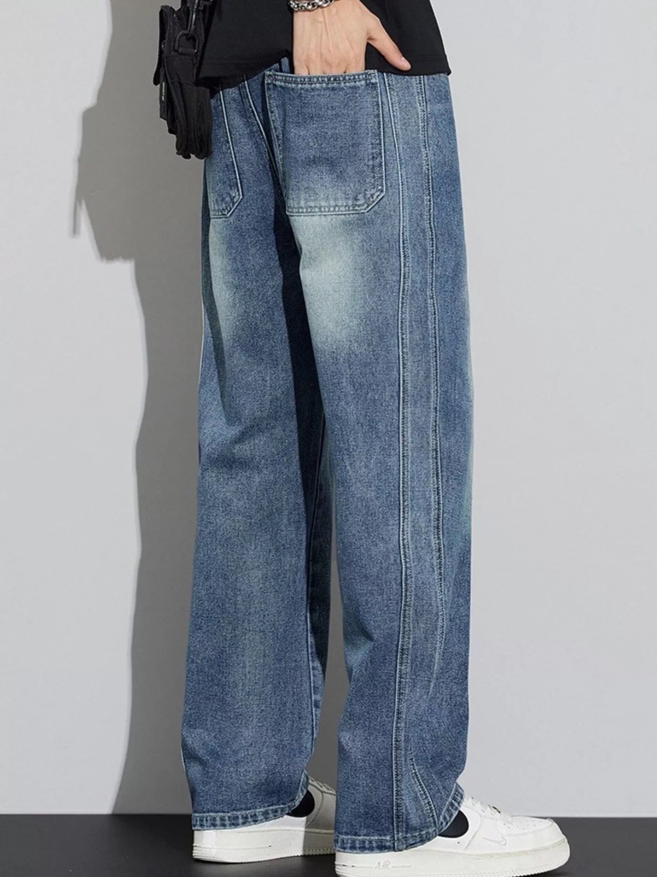 Men's Plus Size Washed Wide Leg Relaxed Fit Jeans