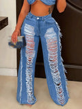 Distressed Wide-Leg Jeans