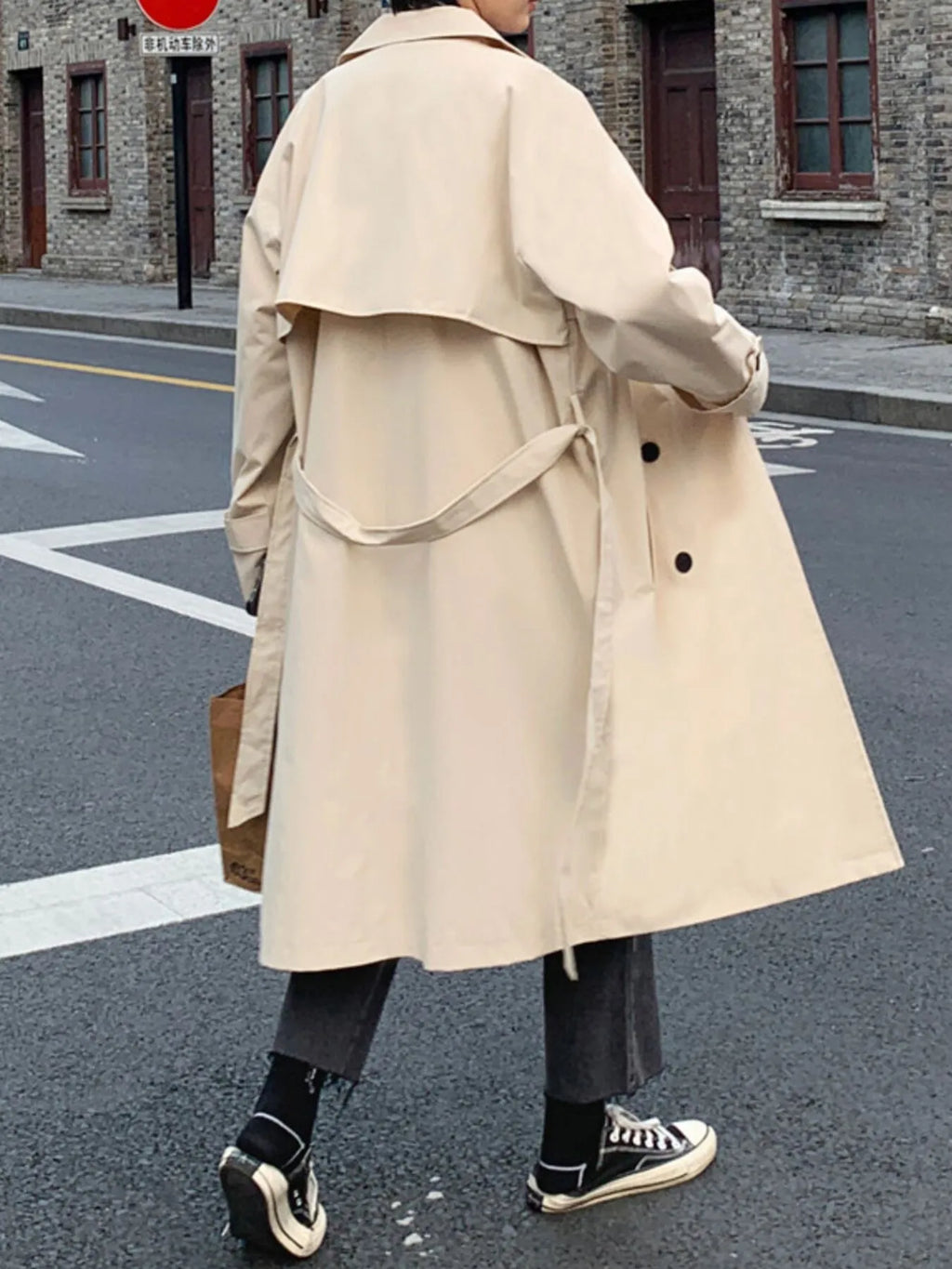 Men's Collared Neck Long Sleeve Double-Breasted Trench Coat