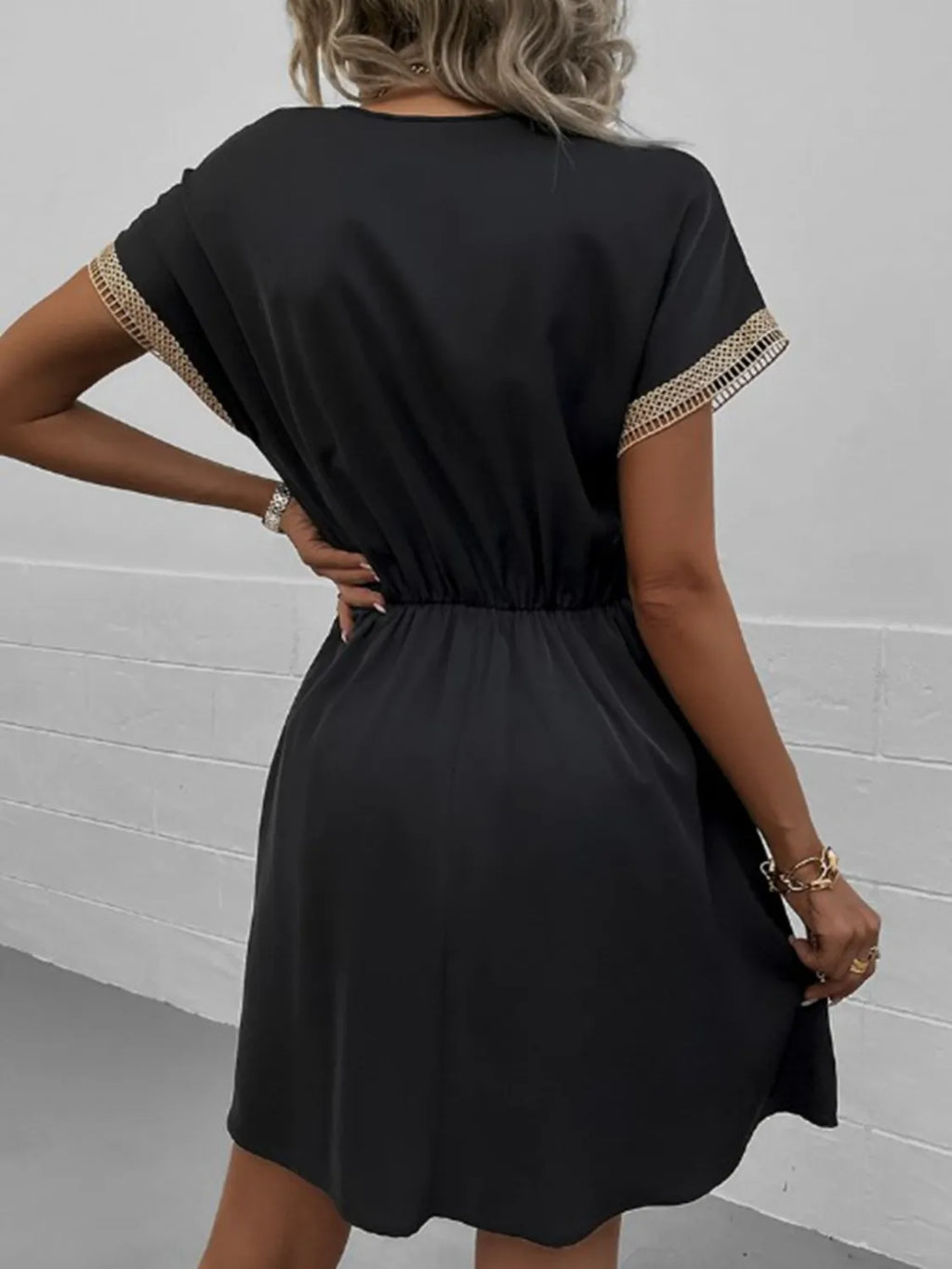 Full Size Tassel V-Neck Short Sleeve Dress Plus Size
