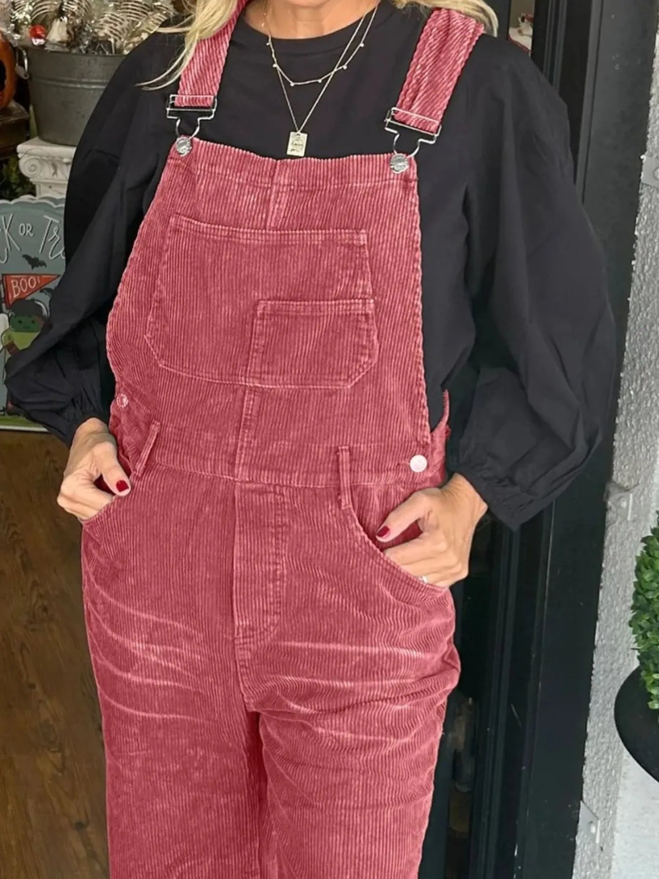 Distressed Wide Leg Corduroy Overalls