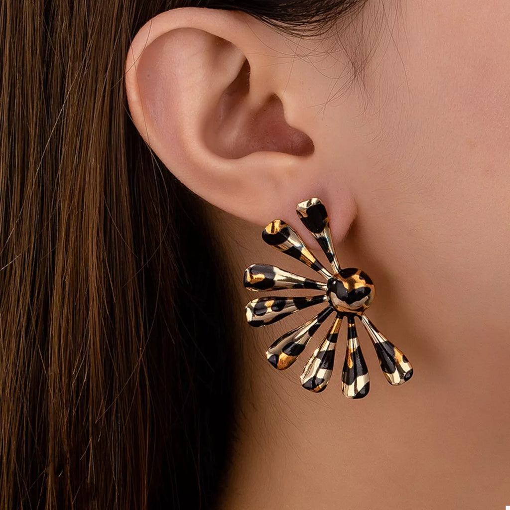 Leopard Print Fan-Shaped Earrings