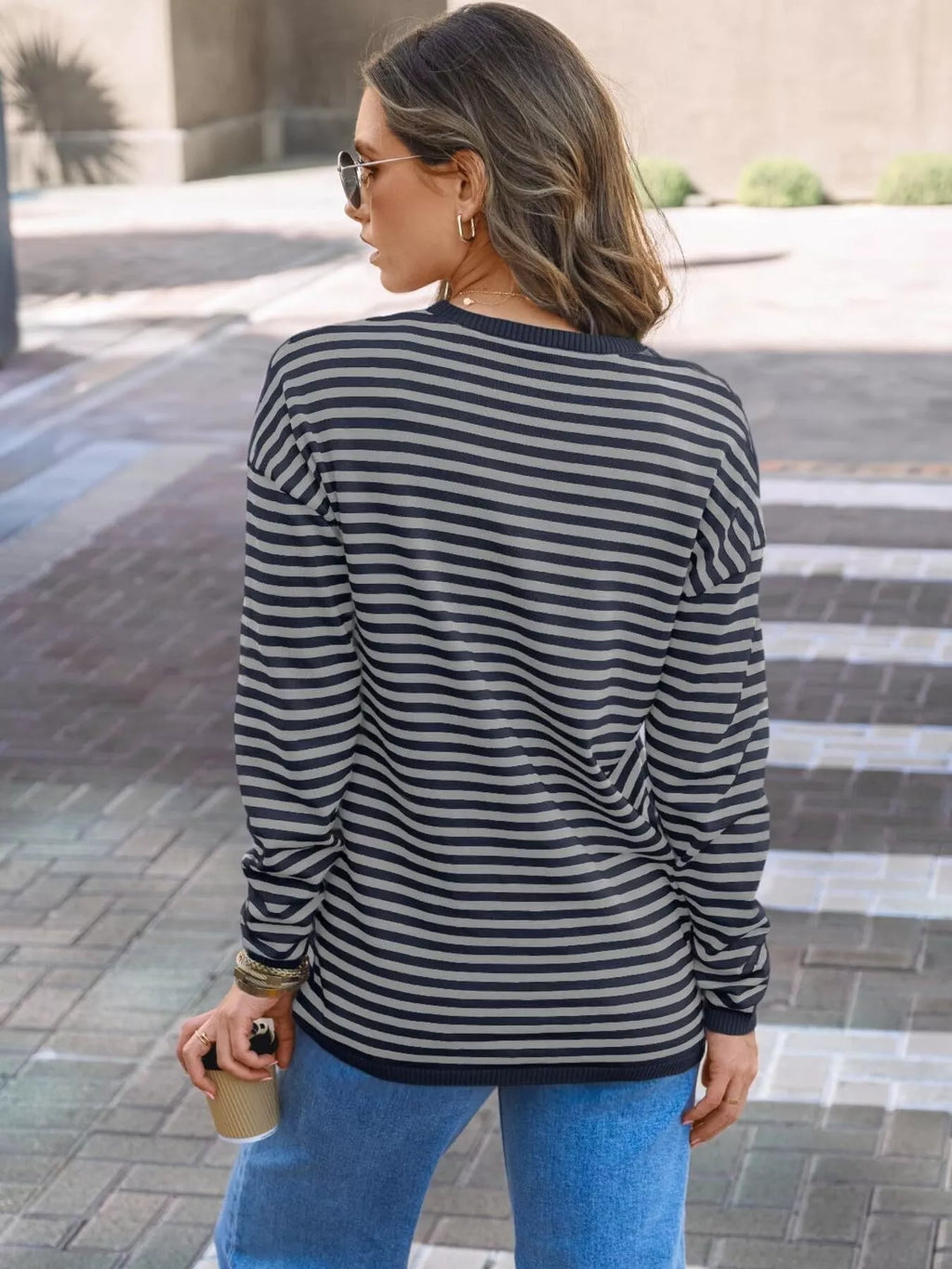 Striped Round Neck Long Sleeve Knit Top