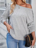 Boat Neck Ribbed Knit T-Shirt