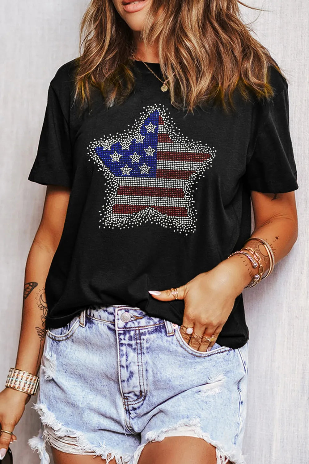 Star Round Neck Short Sleeve T-Shirt