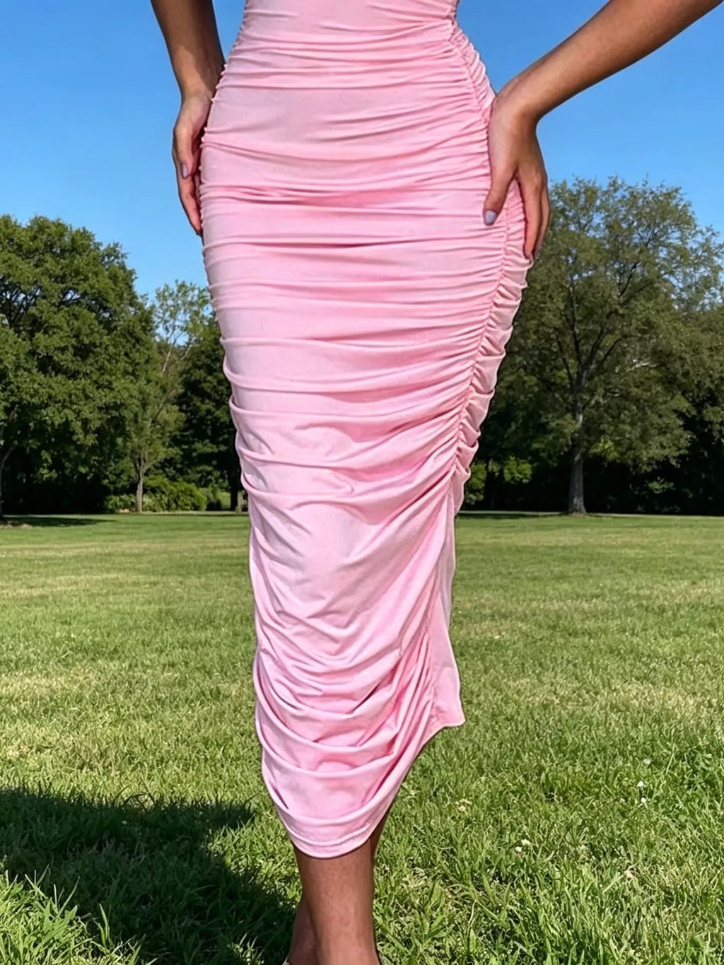 Flower Ruched Tube Bodycon Midi Dress