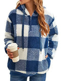 Full Size Plaid Sherpa Drawstring Hoodie Plus Size