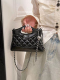 Quilted Pattern Top Handle Crossbody Bag
