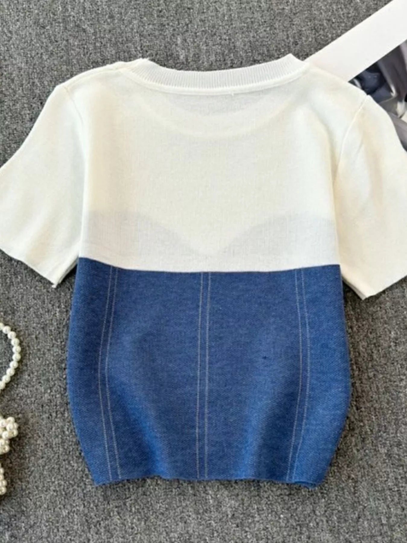 Color Block Short Sleeve Knit T-Shirt