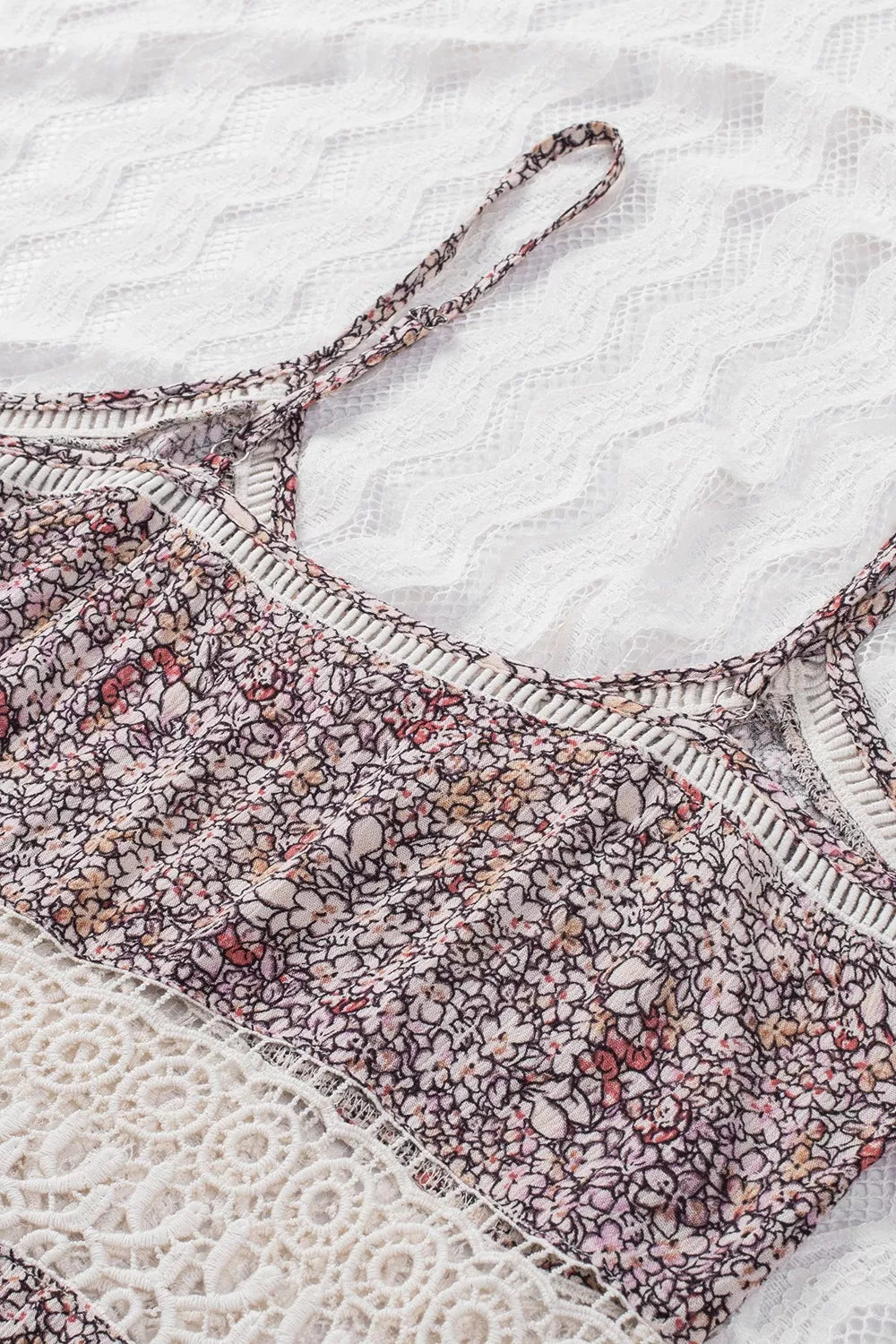 Floral Print Crochet Trim Cami with Spaghetti Straps