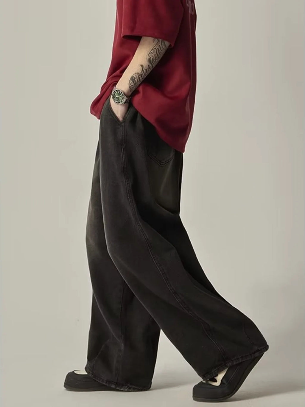 Men's Plus Size Vintage Wash Wide Leg Jeans