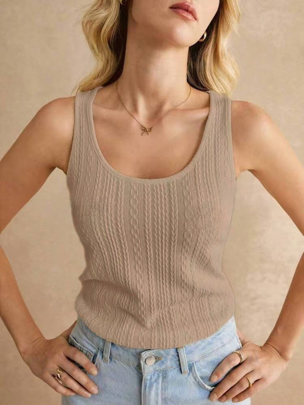 Textured Knit Scoop Neck Tank