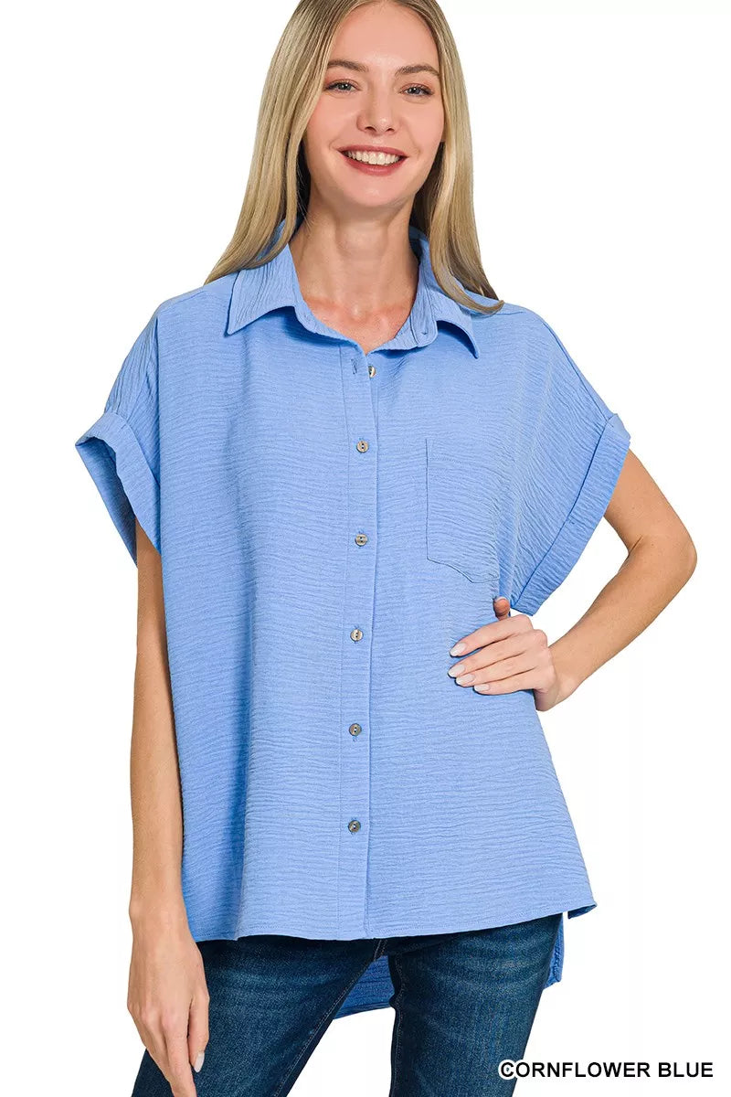 Zenana Woven Airflow Button Down Shirt