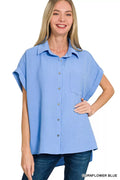 Zenana Woven Airflow Button Down Shirt