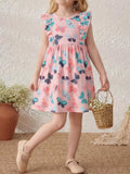 Children's Butterfly Print Ruffle Sleeve Dress