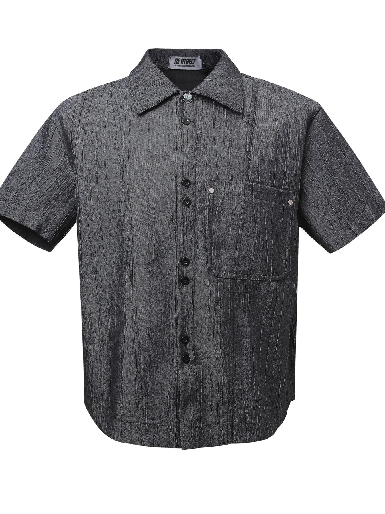 Men's Textured Button-Down Shirt with Front Pocket
