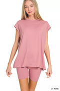 Zenana Brushed Dty Microfiber Top & Biker Shorts