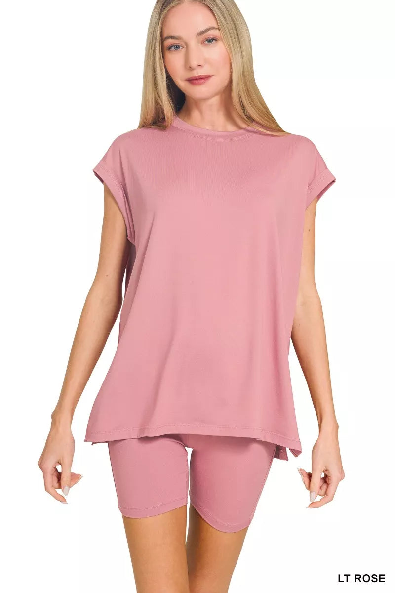 Zenana Brushed Dty Microfiber Top & Biker Shorts