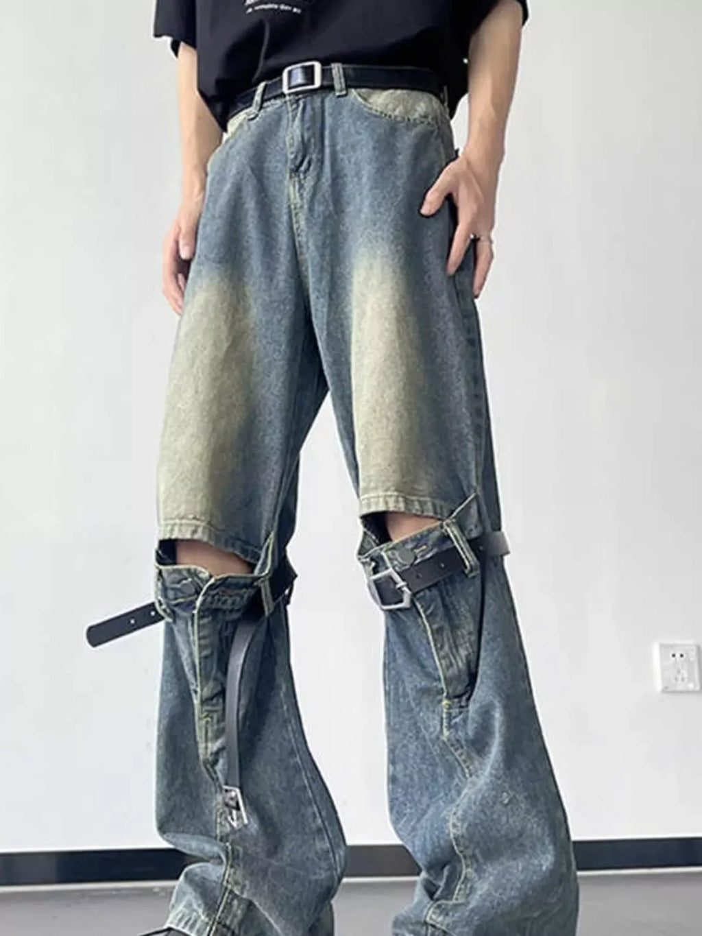 Men's Full Size Ripped Wide Leg Jeans Plus Size