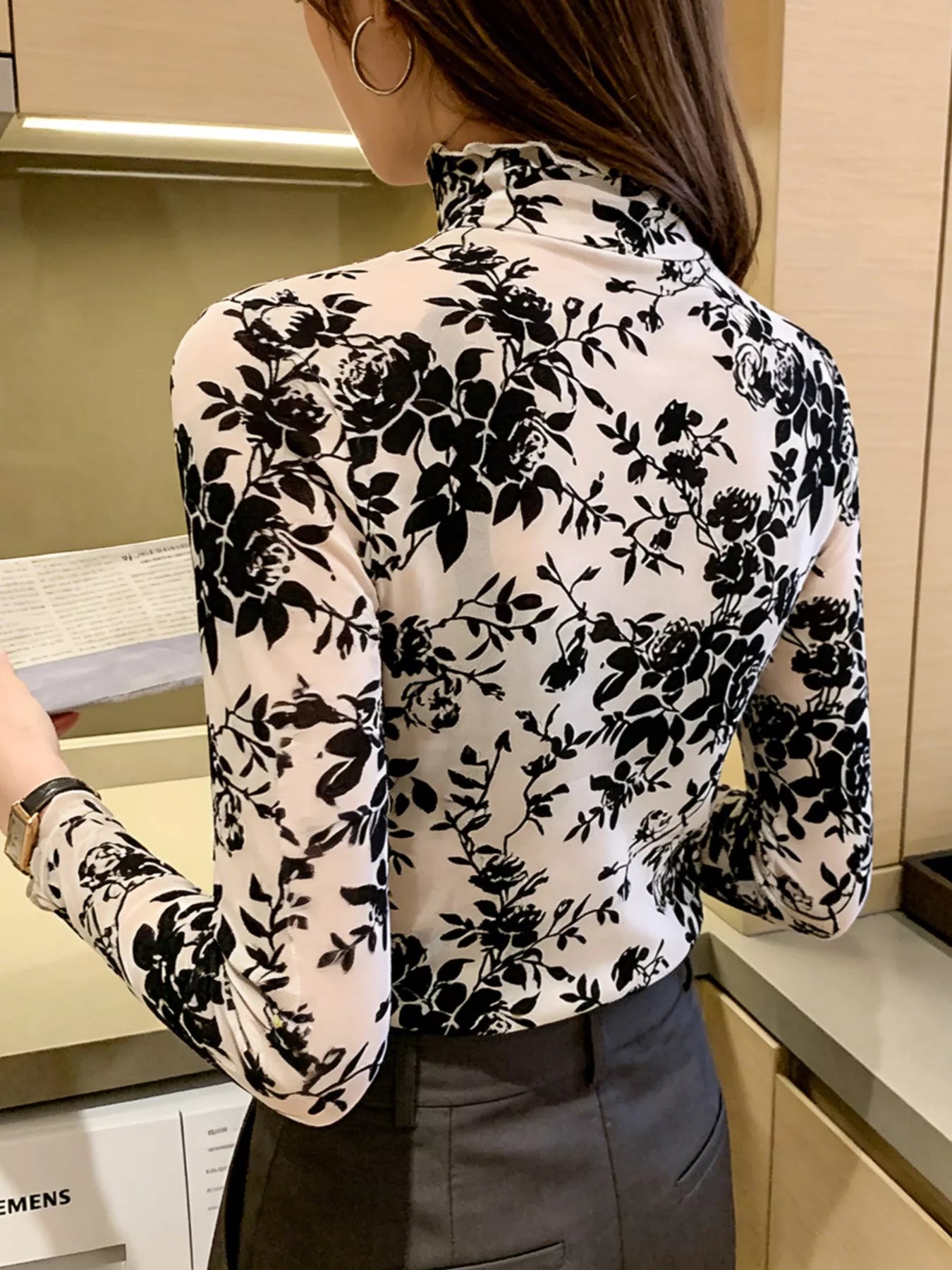 Floral Turtleneck Long Sleeve Top
