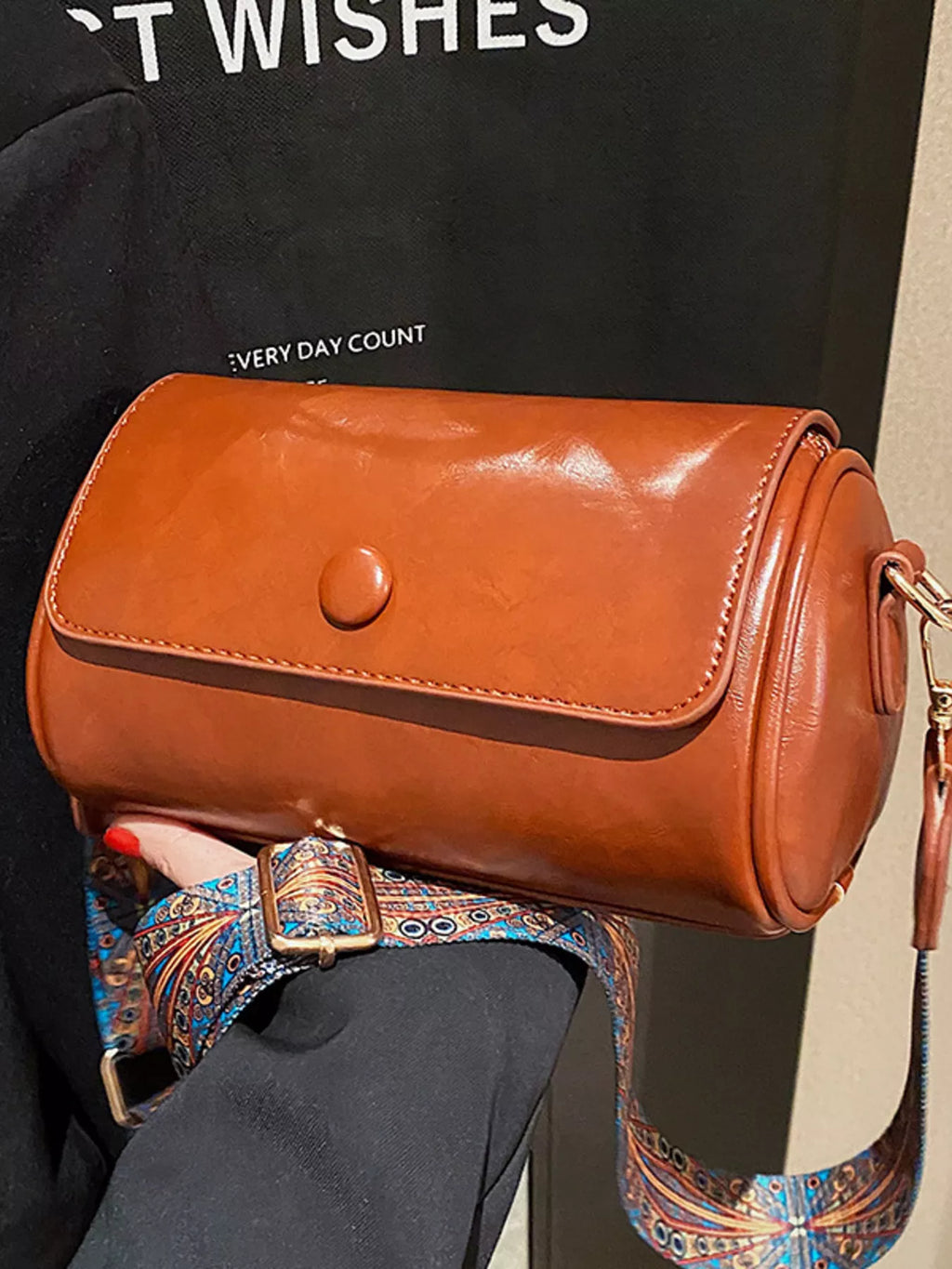 Wide Strap Leather Crossbody Bag