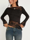 Asymmetrical Lace Trim Long Sleeve T-Shirt