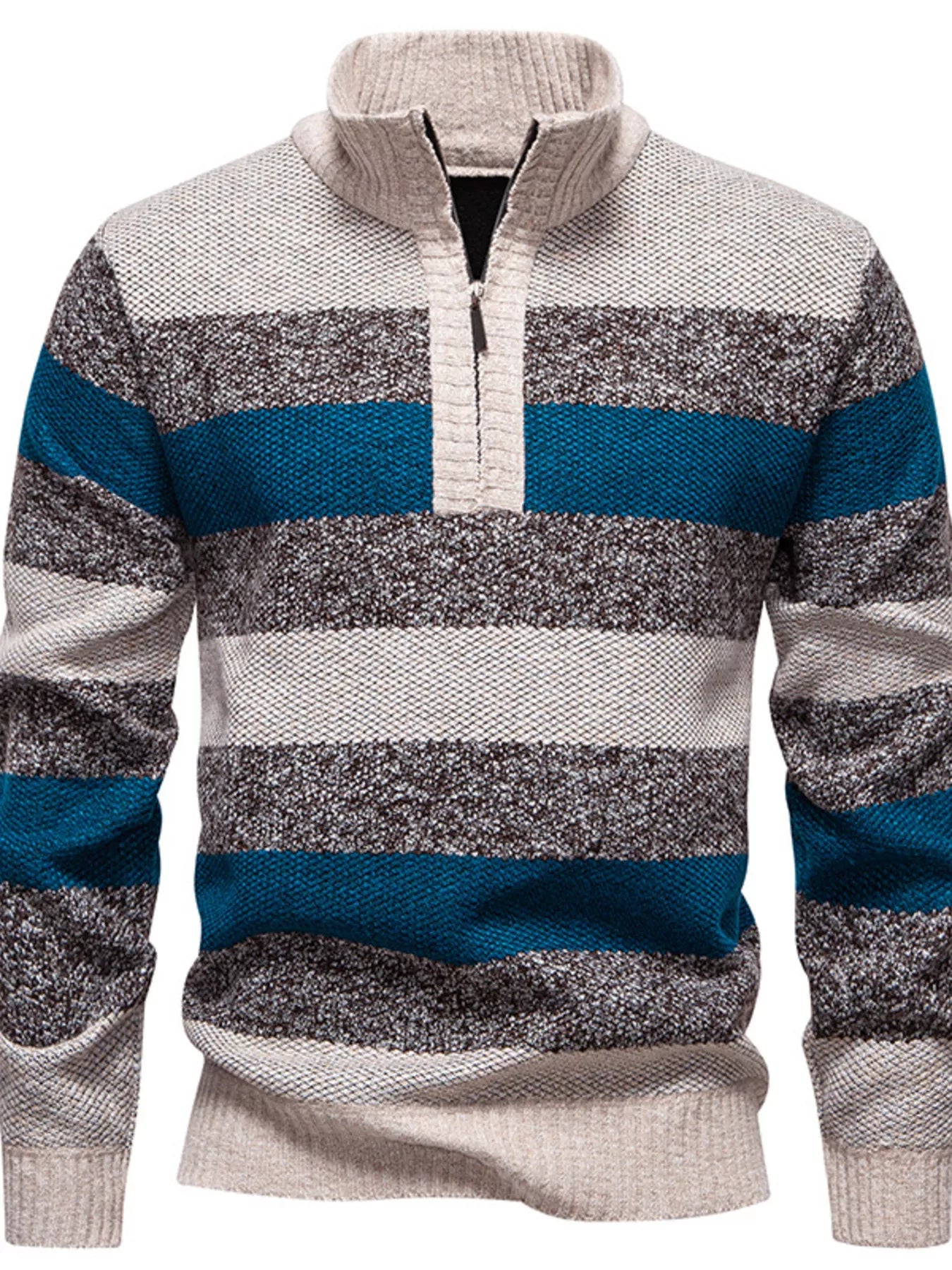 Men's Plus Size Striped Quarter-Zip Sweater