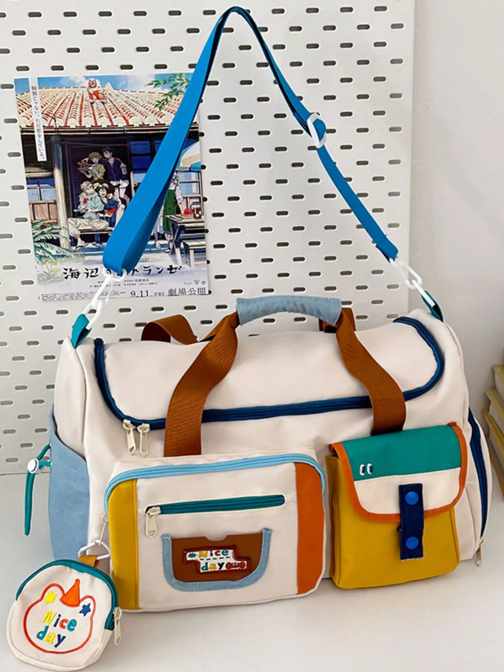 Multi-Pocket Nylon Duffel Bag