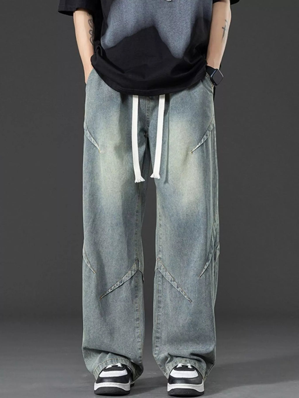 Men's Plus Size Vintage Wash Wide Leg Jeans