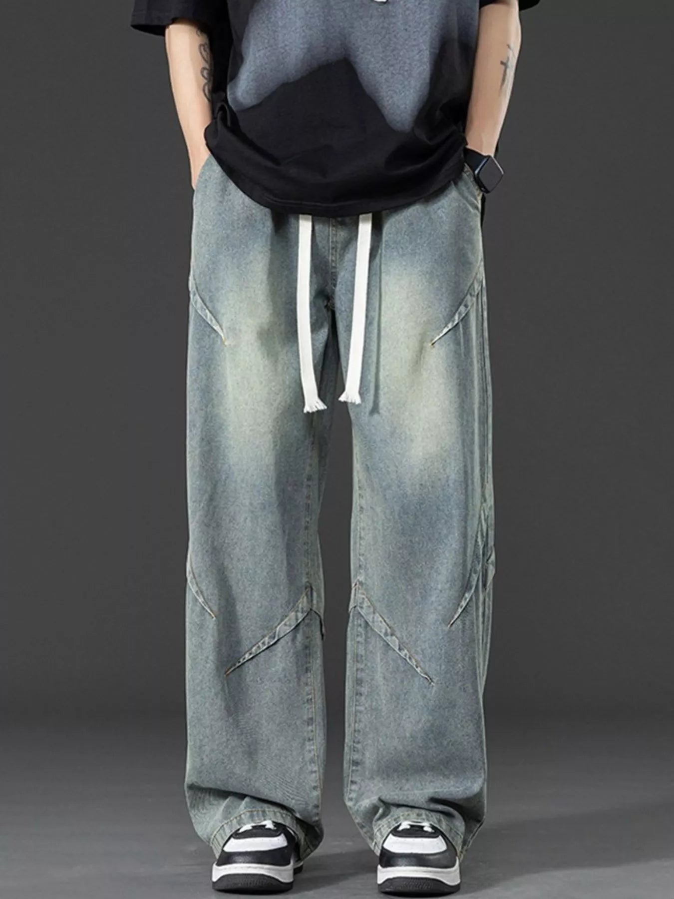 Men's Plus Size Vintage Wash Wide Leg Jeans