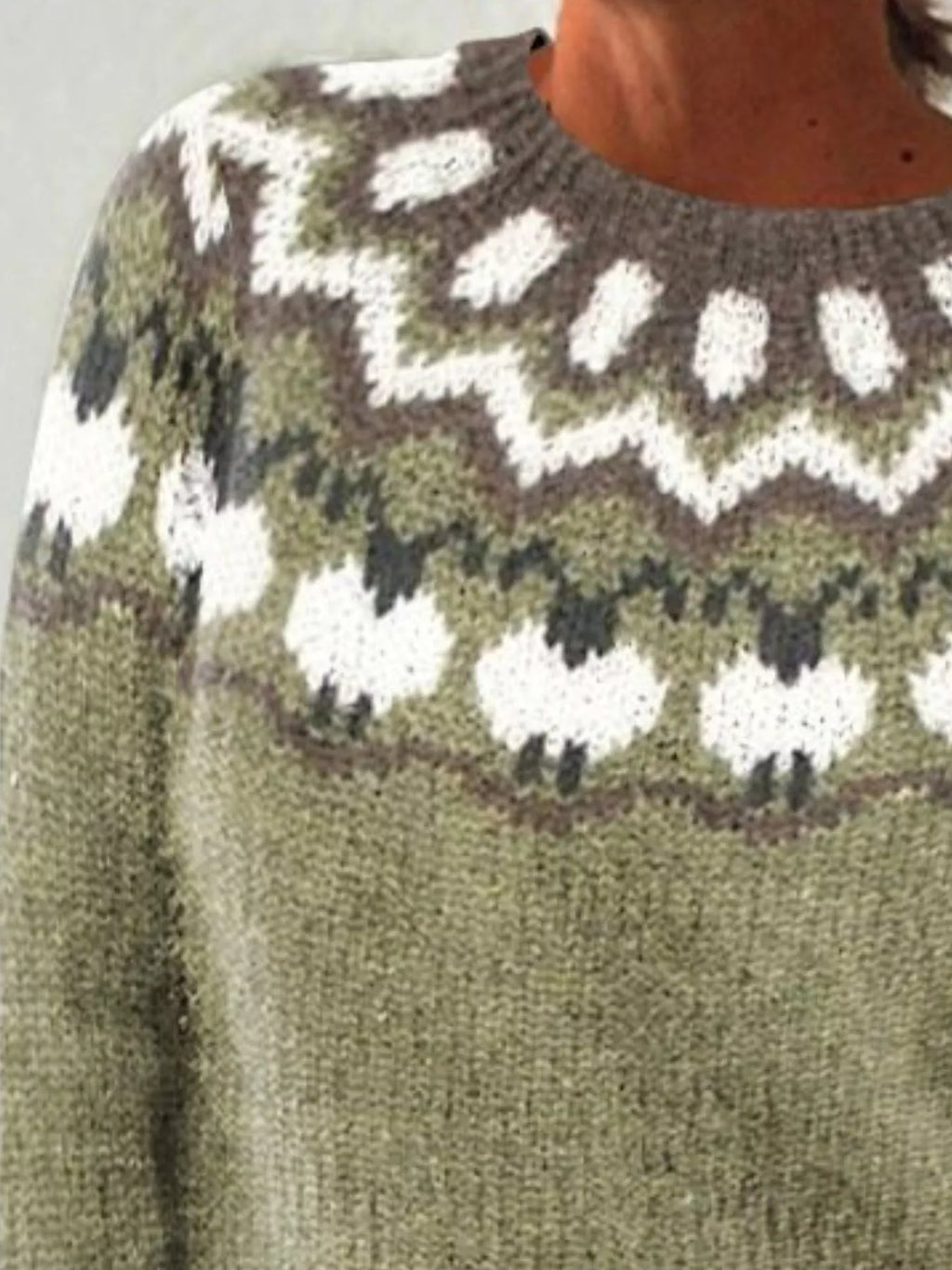 Full Size Vintage Patterned Round Neck Sweater Plus Size