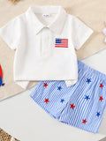 Children's Patriotic American Flag Embroidered Outfit Set