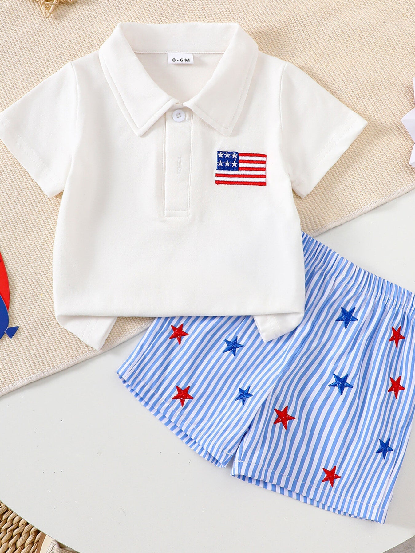 Children's Patriotic American Flag Embroidered Outfit Set