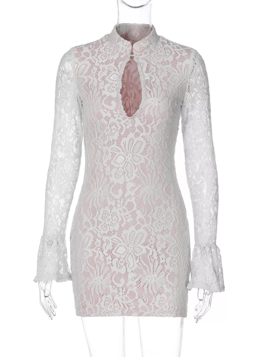 Lace Cutout Long Sleeve Mini Dress