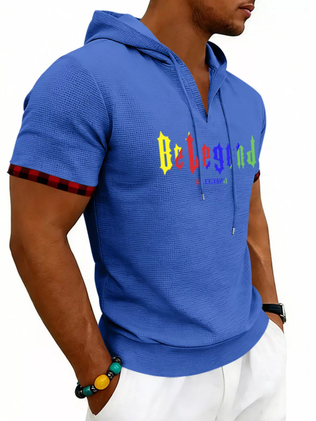 Men's Full Size Letter Graphic Short Sleeve Hooded Top Plus Size