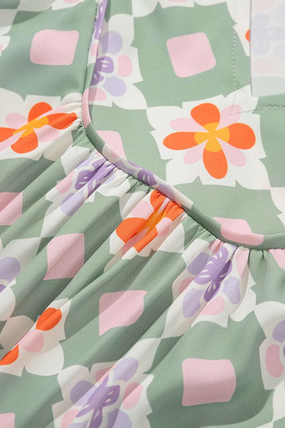 Printed Notched 3/4 Balloon Sleeves Loose Dress