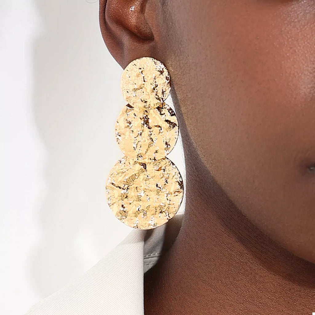 18K Gold-Plated Round Layered Textured Earrings