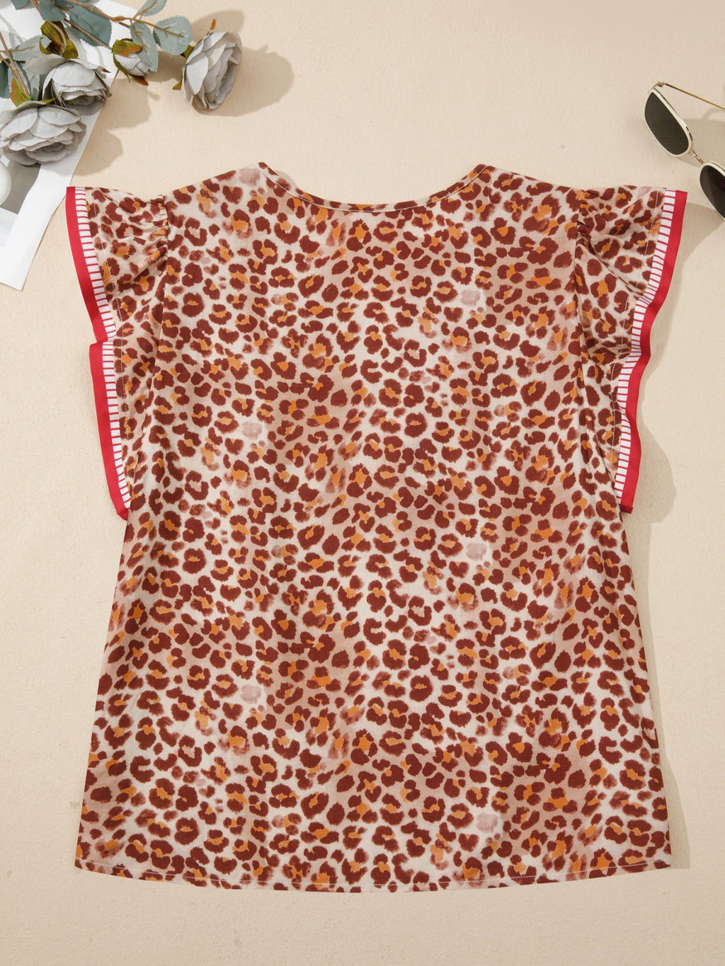 Leopard Print Smocked Notched Blouse