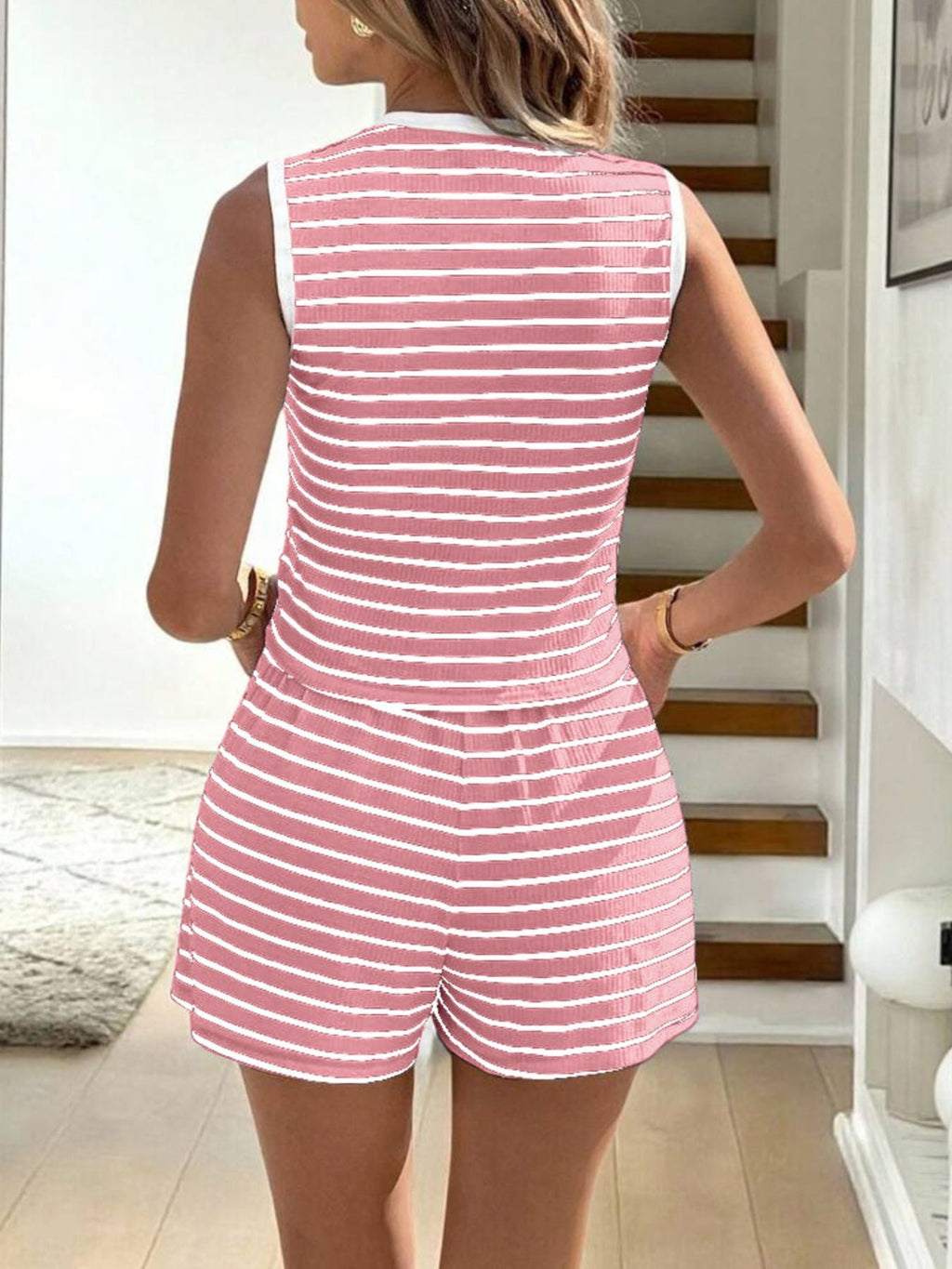 Striped Knit Tie-Front Sleeveless Top & Shorts Set
