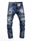 Men's Distressed Paint Splatter Slim Fit Jeans