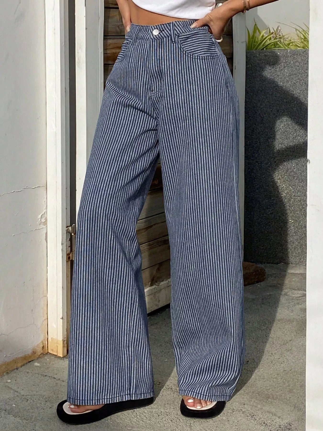 Striped Wide-Leg Jeans