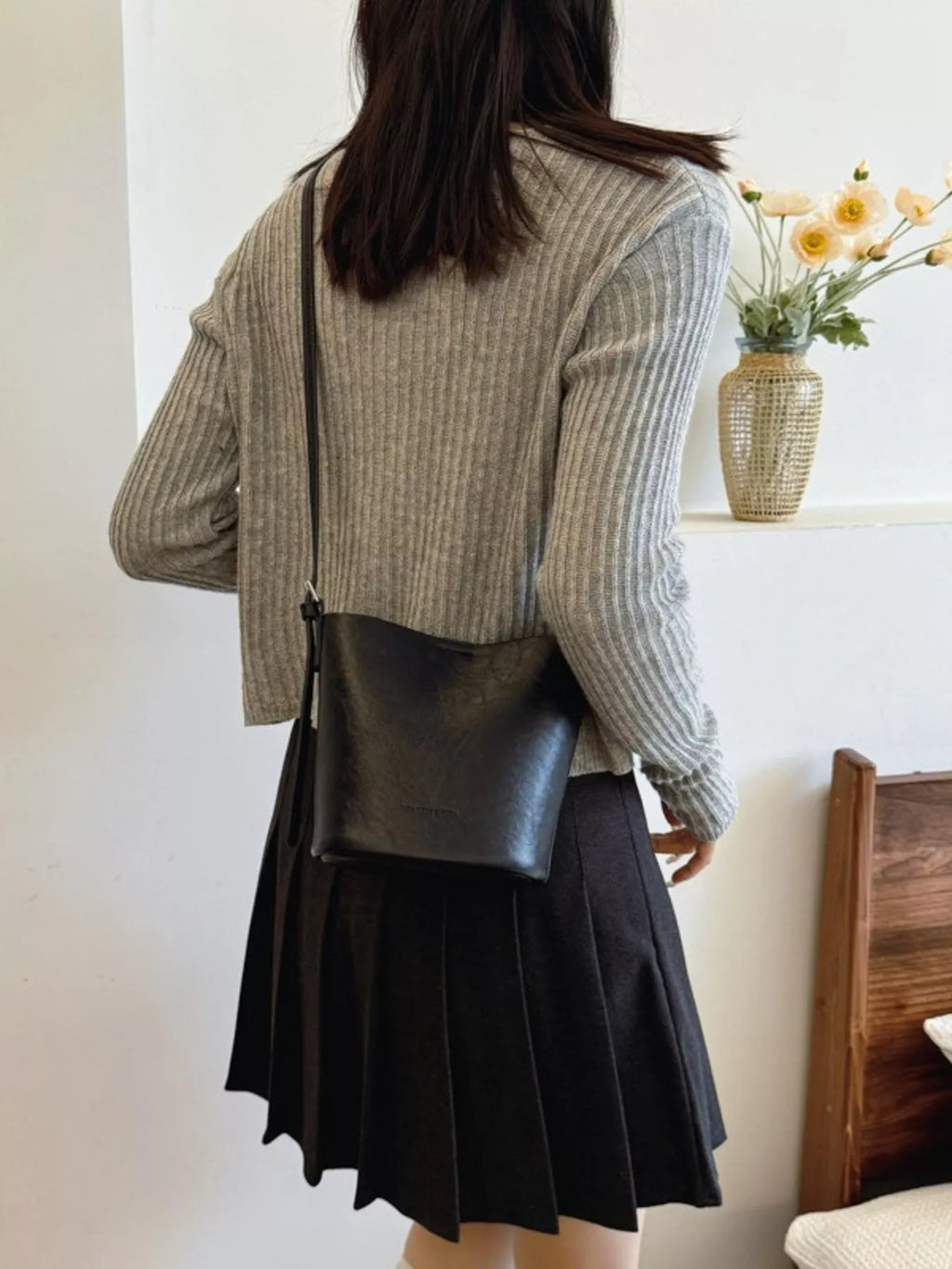 Leather Bucket Crossbody Bag