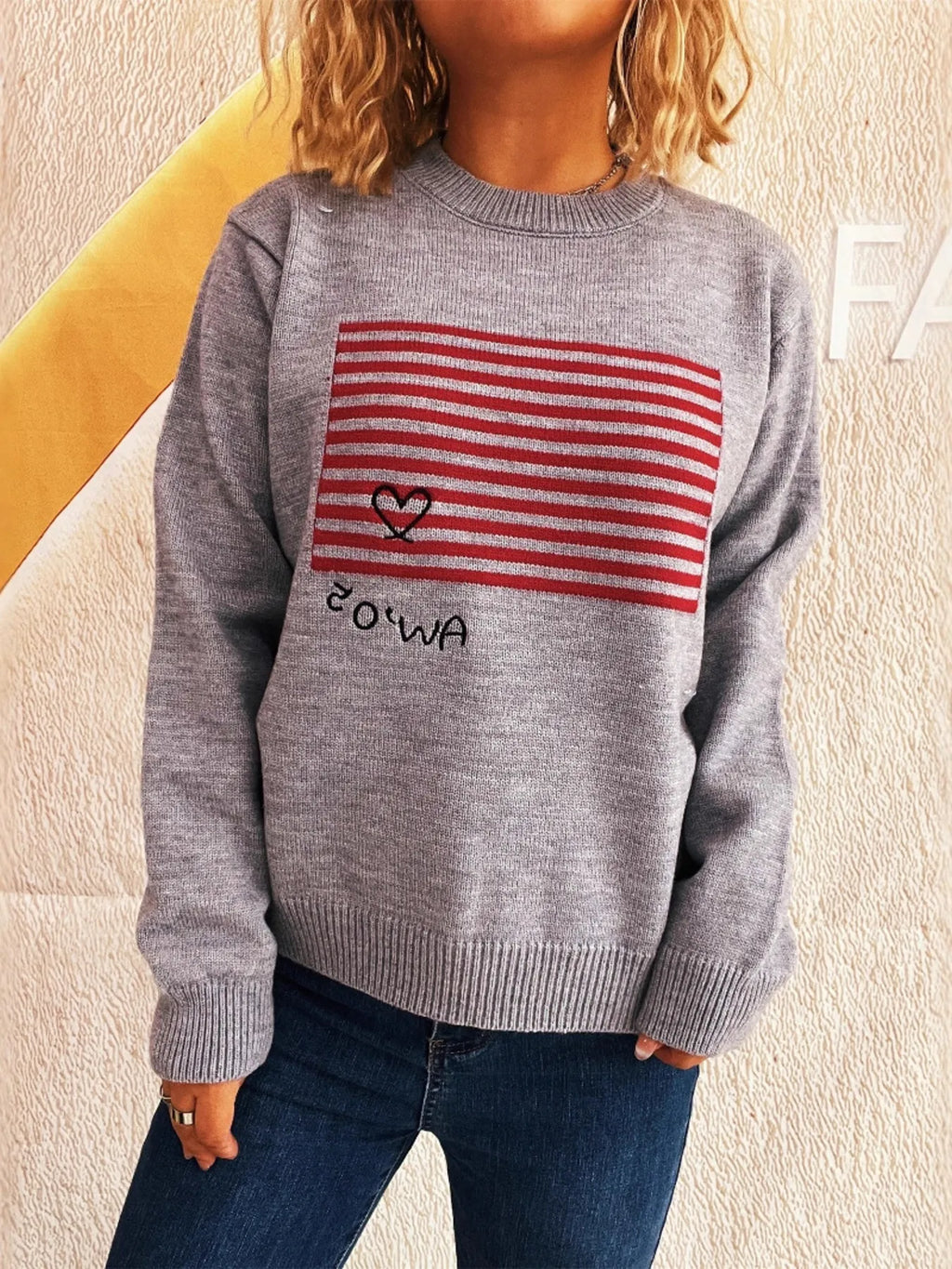 Striped Round Neck Long Sleeve Sweater
