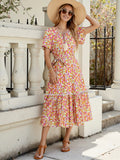 Floral Print Ruffle Hem Midi Dress