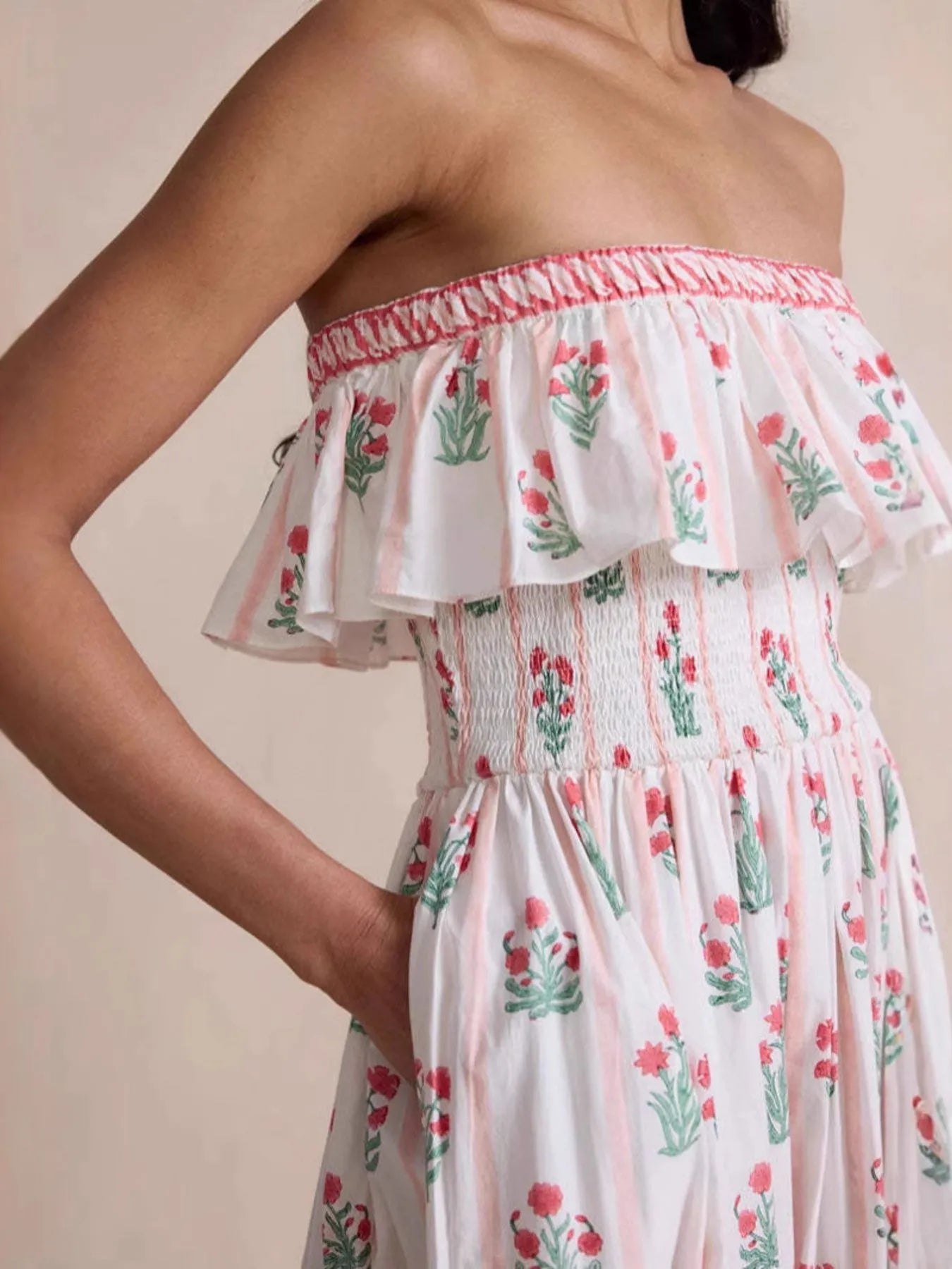 Floral Strapless Ruffle Dress