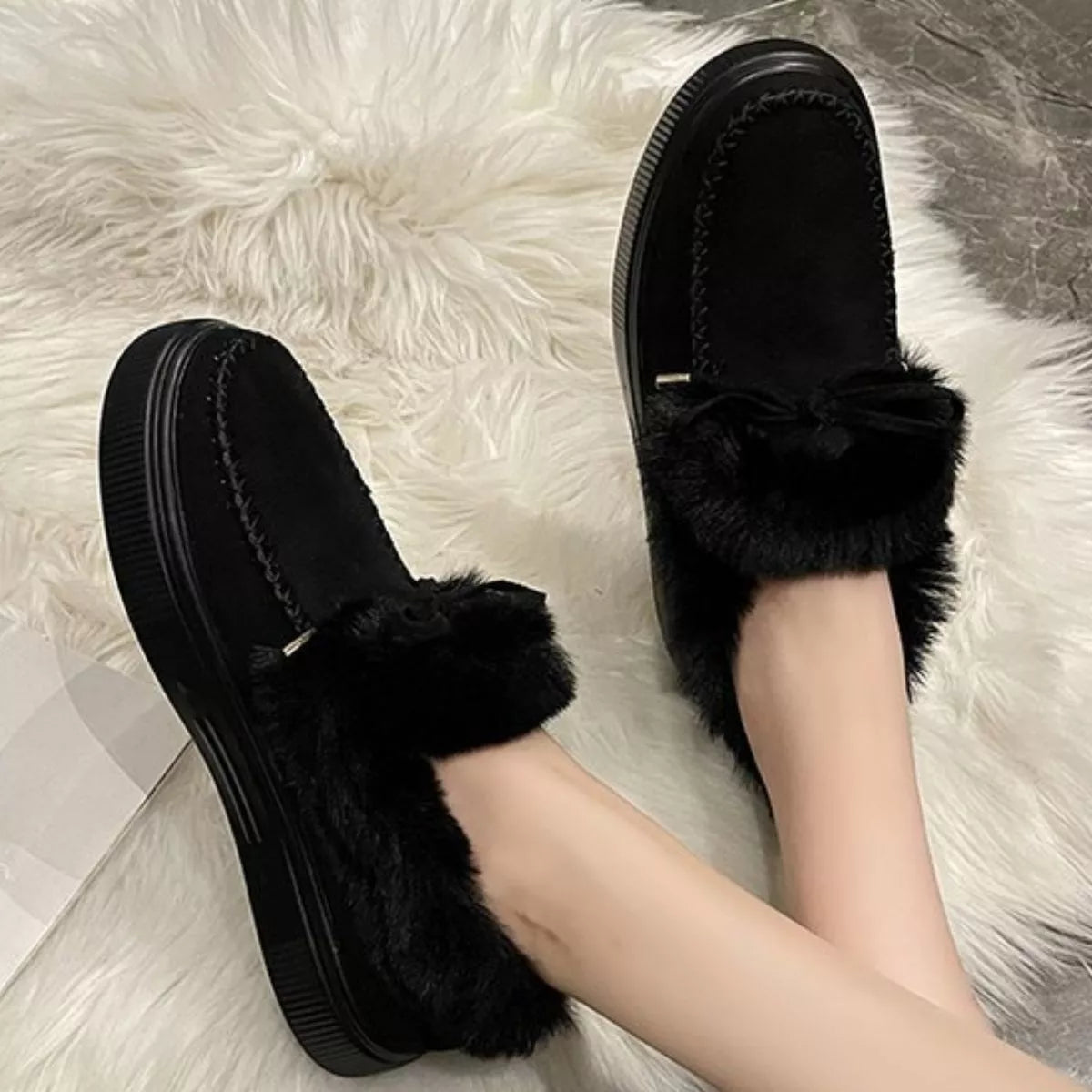 Fuzzy Round Toe Slip-Ons