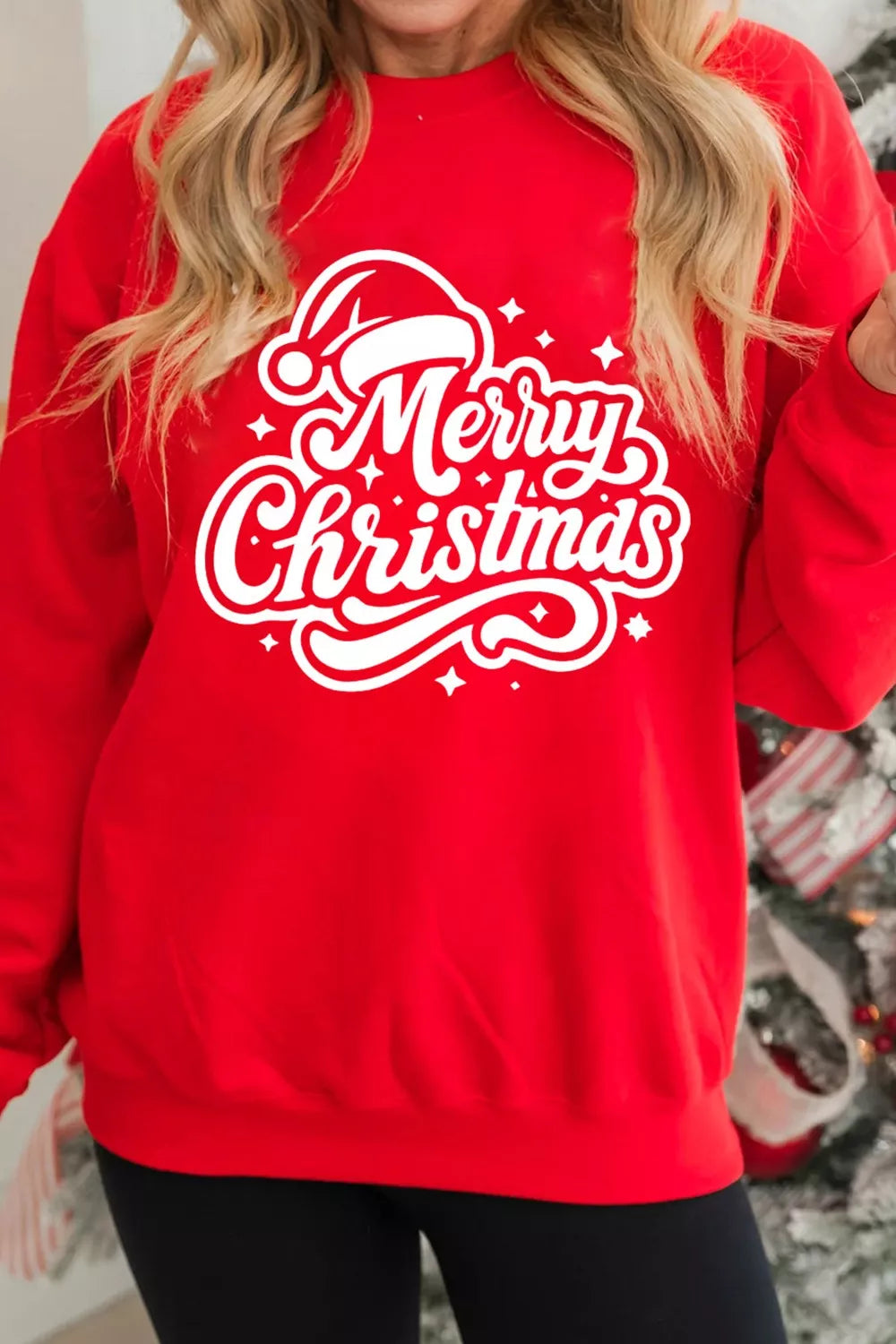 Merry Christmas Graphic Drop Shoulder Sweatshirt