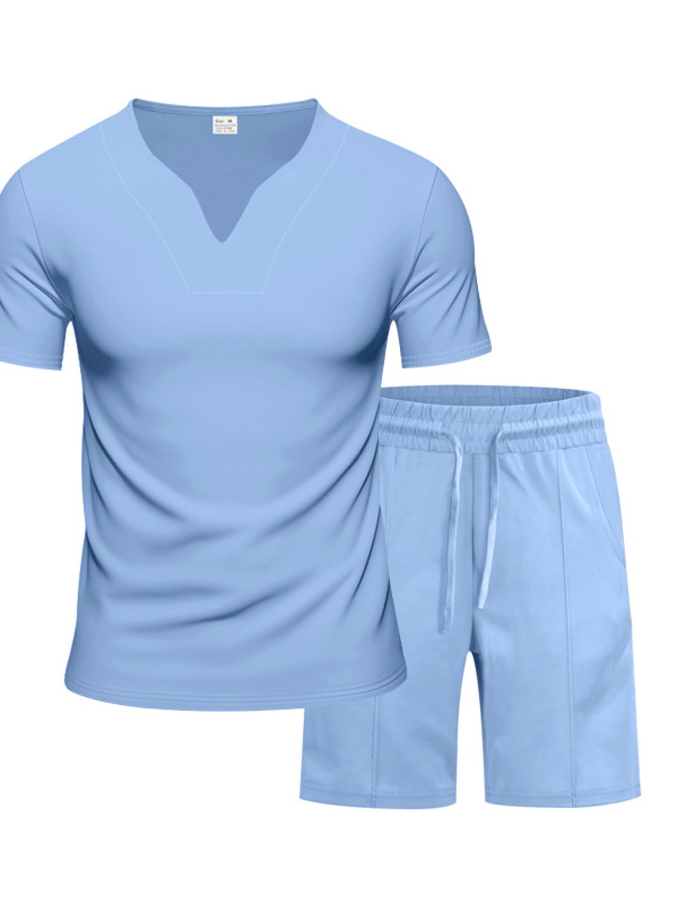 Men's Full Size V-Neck Short Sleeve T-Shirt and Shorts Set Plus Size