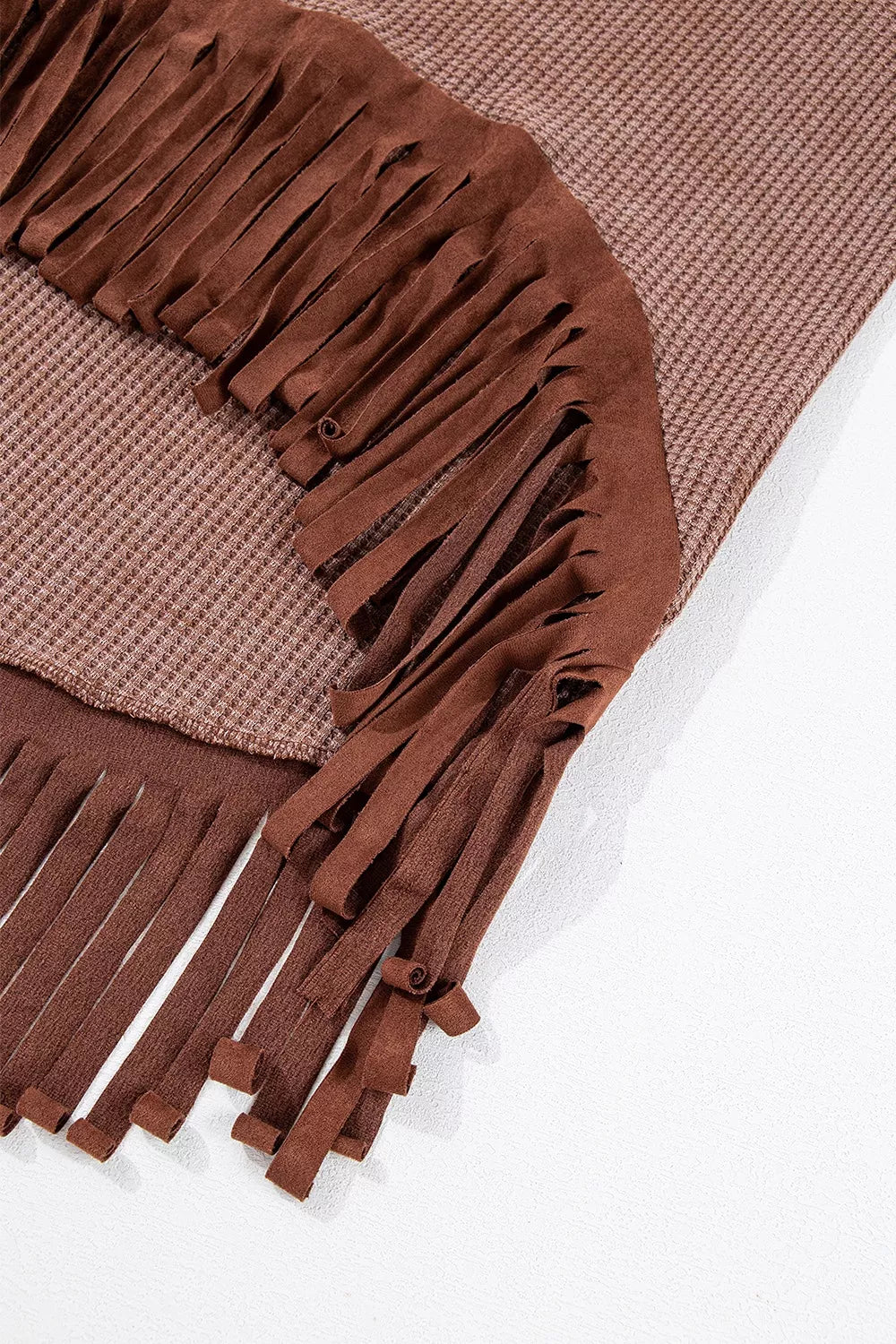 Waffle Knit Fringed High Low Loose Top