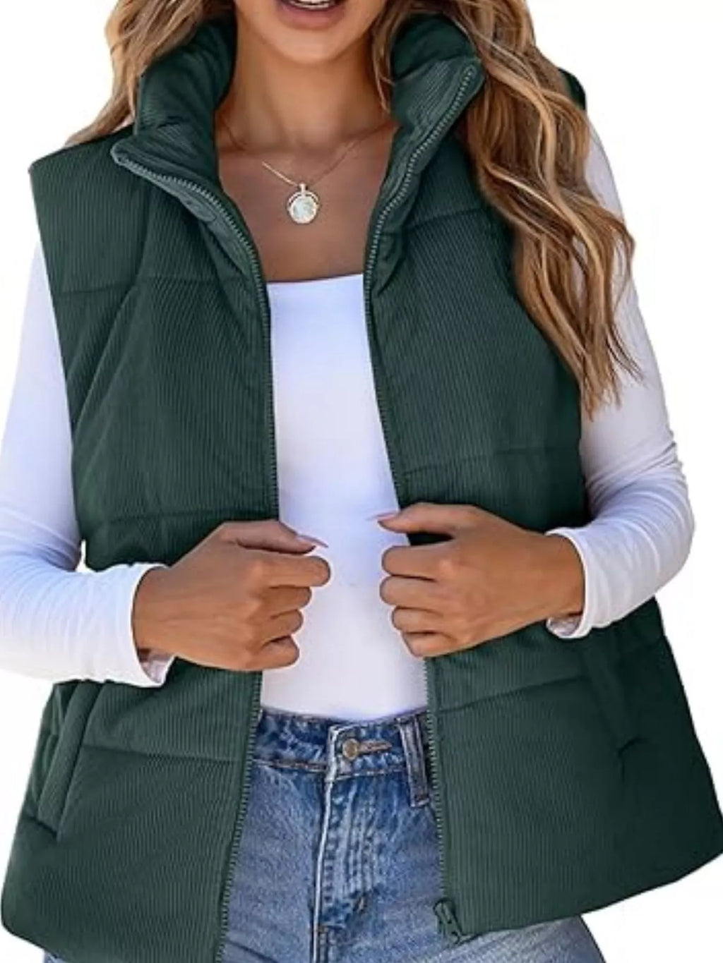 Corduroy Zip Up Vest Coat